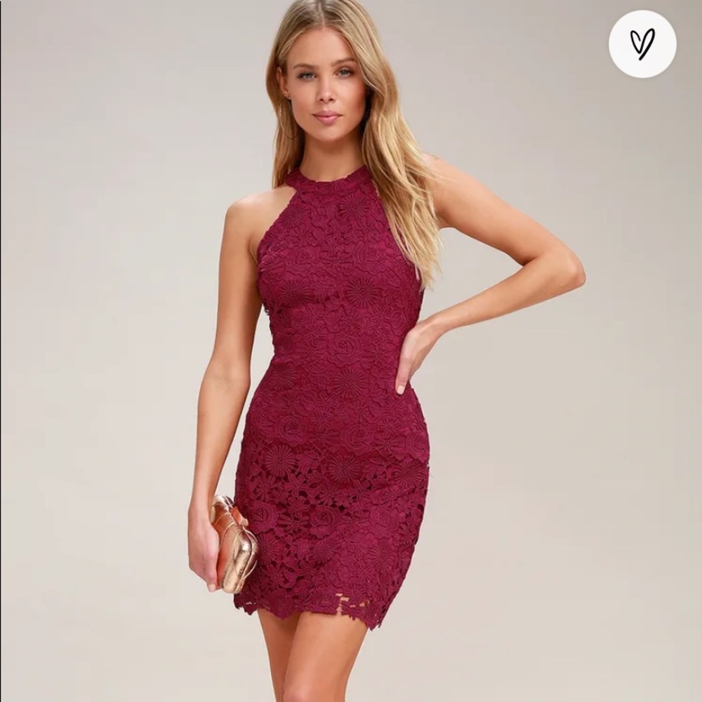 Lulu’s Love Poem Magenta Lace Mini Dress Size Medium